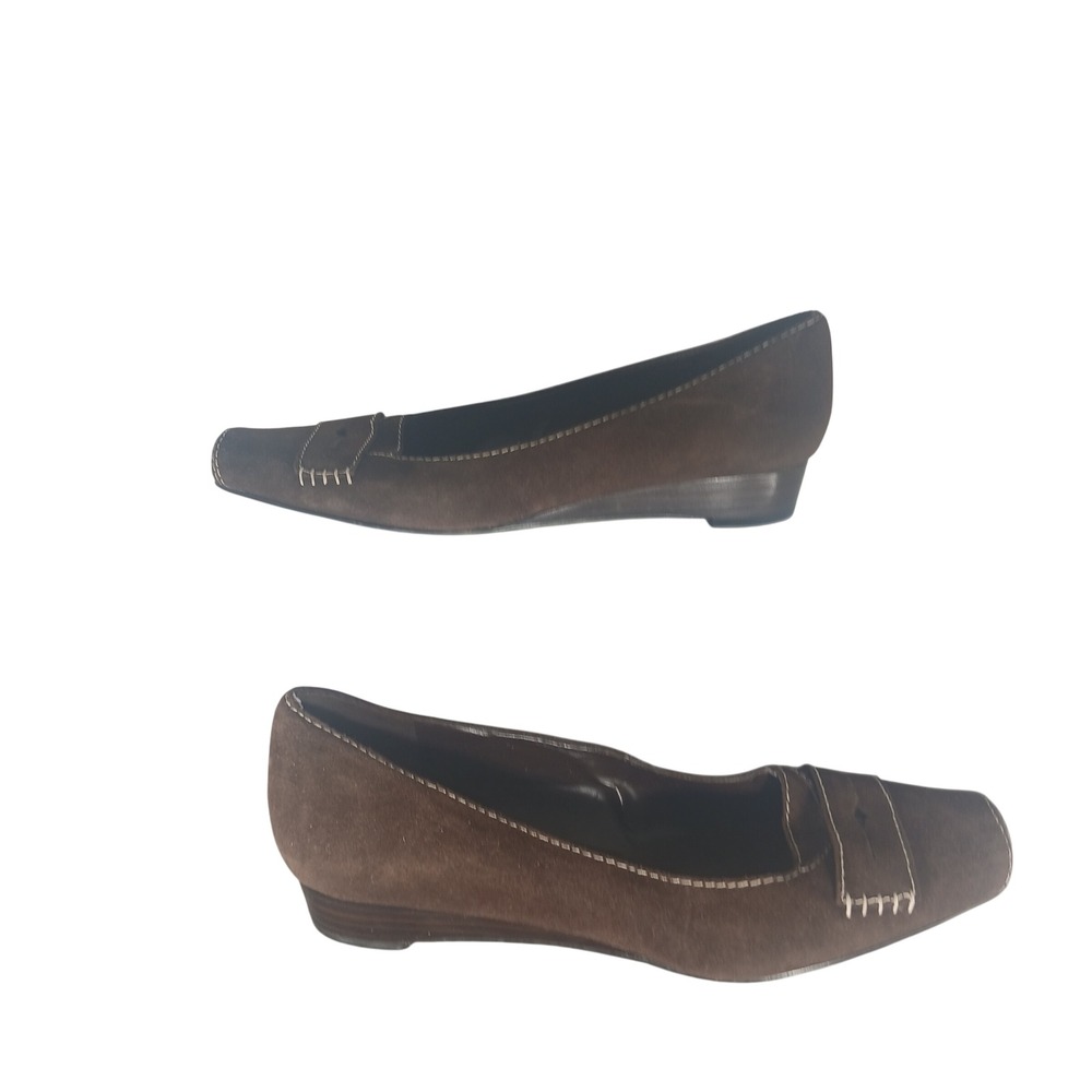 Bandolino BDCHOCOLAT Brown Suede Wedge Penny Loafers 9.5M Square Toe